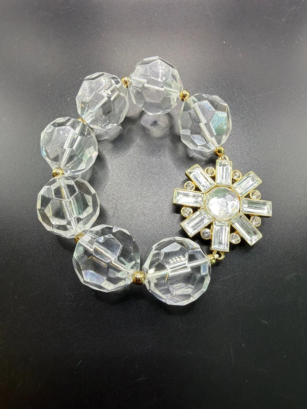 KATE SPADE MOD DAISY STRETCH BRACELET RHINESTONES ACRYLIC DESIGNER STATEMENT